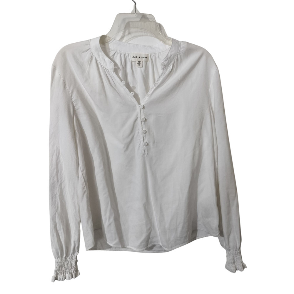 3467) Anthropologie Cloth & Stone White Long Sleeve Splitneck Henley Shirt XS - Picture 2 of 9